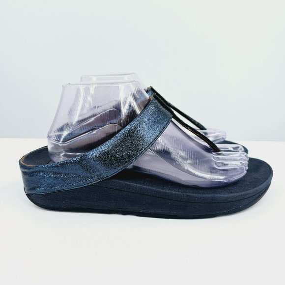 FitFlop Fino Quartz Toe Post Sandals 10 Midnight Navy Blue Slinky Slim Comfort - Picture 6 of 13